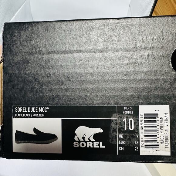 Size 10 - Sorel Dude Moccasins Men’s Black Suede Shoes / Slippers